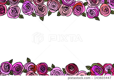 Rose flowers with leaves. Floral hand drawn art ornamental background. Doodle style. Vector illustration. Simple minimalistic nature design 143603447