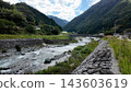A mountain village and the scenery of the Shiokawa River flowing through the mountain stream - Ooshika Village, Shimoina District, Nagano Prefecture, Japan 143603619