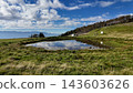 A breathtaking view from a hilltop overlooking a clear blue sky and beautiful clouds: the Sky Pond in Ooshika Village, Shimoina District, Nagano Prefecture, Japan 143603626