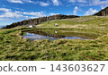 A breathtaking view from a hilltop overlooking a clear blue sky and beautiful clouds: the Sky Pond in Ooshika Village, Shimoina District, Nagano Prefecture, Japan 143603627