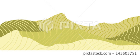 Abstract green rolling hills with curved tea plantation and vineyard field patterns 143603751