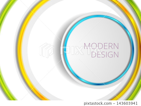 Abstract modern layered paper circles with colorful glossy rings, geometric tech background Abstract modern layered paper circles with colorful glossy rings, geometric tech background 143603941