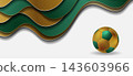 Concept abstract football background in gold and green with dynamic waves and soccer ball 143603966