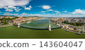 Aerial panorama over the Szechenyi Chain Bridge in Budapest, Hungary 143604047