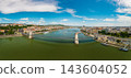 Aerial Panorama of the Szechenyi Chain Bridge over the Danube in Budapest 143604052