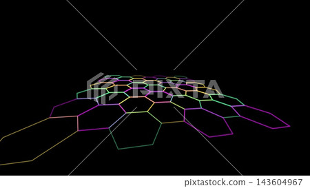 An illustration of a digital space with colorful hexagons arranged in a row. An illustration of a digital space with colorful hexagons arranged in a row. 143604967