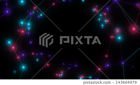 A digital background featuring a network of interconnected points of light. 143604979