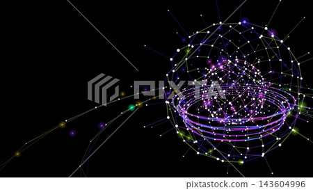 A network of digital spheres and glowing particles floating against a black background. A network of digital spheres and glowing particles floating against a black background. 143604996