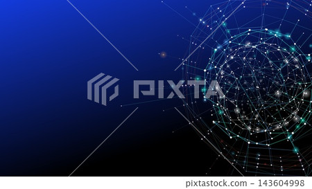 一件以球形網格結構和閃爍的光粒子為特色的數位藝術作品。 一件以球形網格結構和閃爍的光粒子為特色的數位藝術作品。 143604998