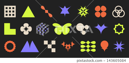 Bold Y2K abstract shapes with geometric flat icons Bold Y2K abstract shapes with geometric flat icons 143605084