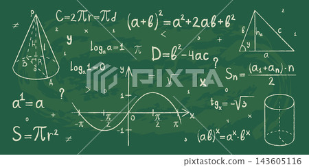 Hand-drawn math formulas and equations 143605116