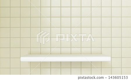 Bathroom beige tile background with white podium 143605153