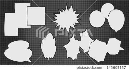 Comic monochrome speech bubbles in various shapes Comic monochrome speech bubbles in various shapes 143605157