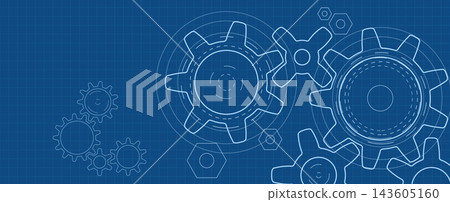Technical blueprint background with gear mechanism 143605160