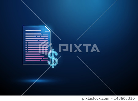 3D blue document and dollar sign. Invoice, financial report, payment bill, budget planning, tax accounting, expense management, cash flow economy business concept 3D blue document and dollar sign. Invoice, financial report, payment bill, budget planning, tax accounting, expense management, cash flow economy business concept 143605330