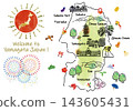 Cute illustrated map of tourist spots in Yamagata Prefecture and lucky charms 143605431