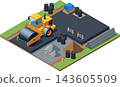 Road roller working on road construction 143605509