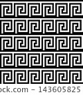 Seamless background pattern. Greek key meander. Black and white geometrical background decorative tribal element. For ethnic, folk, traditional motif. Seamless geometrical pattern. Vector illustration 143605825