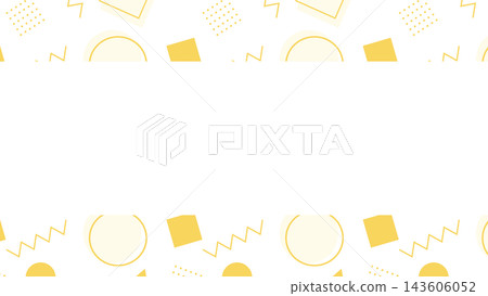 A bright Memphis-patterned geometric frame illustration featuring scattered yellow circles, triangles, and zigzags. A bright Memphis-patterned geometric frame illustration featuring scattered yellow circles, triangles, and zigzags. 143606052