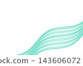 抽象背景插圖，以清爽的波浪線為特色，細長的彎曲線條呈現不同深淺的薄荷綠色，從右下角斜向流動，並留有白色邊緣。 143606072
