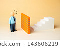 Solid brick wall blocking office worker from starting a career or personal growth, mental barrier concept. Workplace obstacles and psychological barriers can limit career advancement 143606219