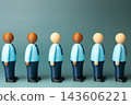 A line of office workers. Competition for a position. Unemployed office workers go to labor exchange. Job market, unemployment, hiring process. HR, economic downturns. Candidates for job interviews. 143606221