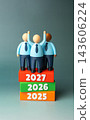Best team of employees in 2027. Businesspeople and government officials. Annual results, leadership performance and organizational success. Review of business team achievements and successes. 143606224