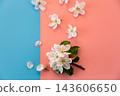 delicate floral arrangement on blue and pink modern background design 143606650