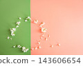 Top view delicate lilac blossoms on colorful backdrop 143606654