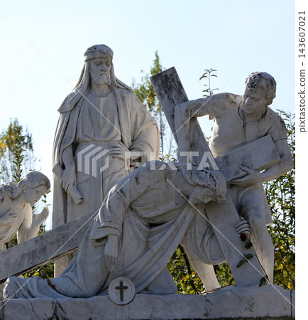 3rd Station of the Cross, Jesus falls the first time , pilgrimage Sanctuary, Assumption of the Virgin Mary in Marija Bistrica, Croatia 143607021
