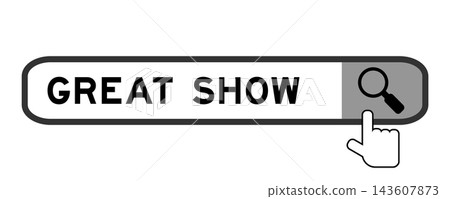 Search banner in word great show with hand over magnifier icon on white background Search banner in word great show with hand over magnifier icon on white background 143607873