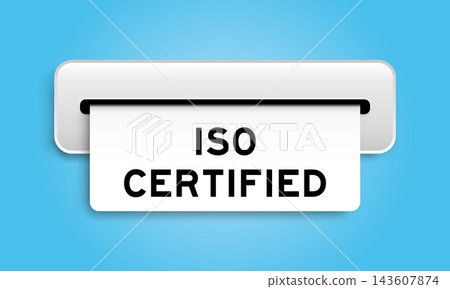 White coupon banner with word iso certiifed from machine on blue color background White coupon banner with word iso certiifed from machine on blue color background 143607874