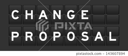 Black color analog flip board with word change proposal on gray background Black color analog flip board with word change proposal on gray background 143607894