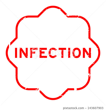 Grunge red infection word square seal stamp on white background 143607903