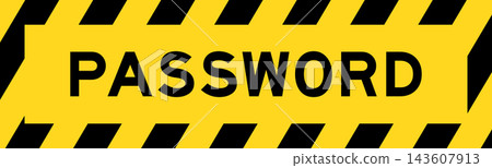 Yellow and black color with line striped label banner with word password Yellow and black color with line striped label banner with word password 143607913