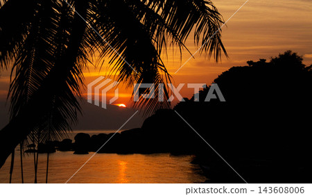 beautiful sunset on the beach 143608006