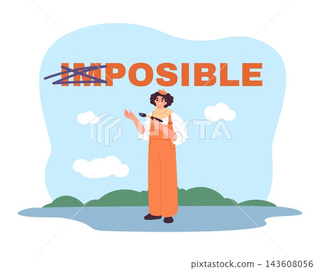 From impossible to possible mindset. Overcoming limits and achieving goals, positive thinking, creativity motivation, confidence and personal development vector cartoon isolated optimism concept 143608056