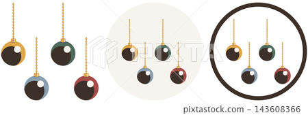 A set of icon illustrations with four color variations of ornaments / Chris (standard, round background, and circular frame) A set of icon illustrations with four color variations of ornaments / Chris (standard, round background, and circular frame) 143608366