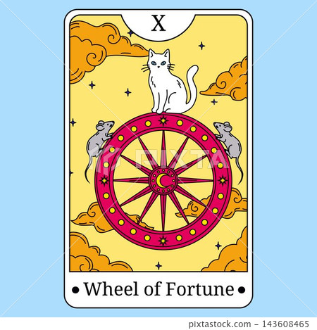 Wheel of Fortune Tarot Card X Featuring White Cat and Pink Celestial Wheel Wheel of Fortune Tarot Card X Featuring White Cat and Pink Celestial Wheel 143608465