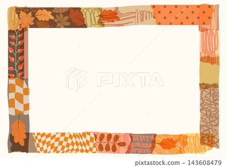 Autumn brown and orange rectangle vector washi tape frame,  Scrapbook paper border for fall and Thanksgiving invitations and packaging design 143608479