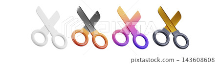 3D scissor icon set showcasing sleek renders and vibrant color combinations for user interfaces 3D scissor icon set showcasing sleek renders and vibrant color combinations for user interfaces 143608608