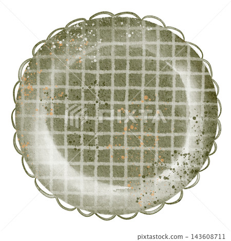 Empty Round Clay Plate Cottagecore Watercolor Illustration, Top View Empty Round Clay Plate Cottagecore Watercolor Illustration, Top View 143608711