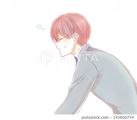 一個穿著西裝的男人昏昏欲睡,全身都是汗。 一個穿著西裝的男人昏昏欲睡,全身都是汗。 143608754