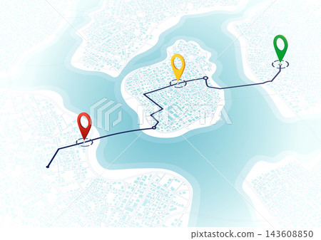 Main road throughout map. Isometric Simple scheme of city. Navigation to poi. Generic city map with signs of streets, roads, house. Vector illustration, map background Main road throughout map. Isometric Simple scheme of city. Navigation to poi. Generic city map with signs of streets, roads, house. Vector illustration, map background 143608850
