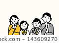 Illustration of a family of four thinking about their anxieties and worries about the future. 143609270