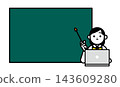 A student explaining using a blackboard and a computer. Illustration material for copy space in seminars and classes. 143609280