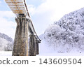 A winter scene of the stone railway bridge on the Inbi Line, with snow-covered pine brooms. 143609504