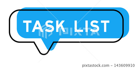 Speech banner and blue shade with word task list on white background Speech banner and blue shade with word task list on white background 143609910
