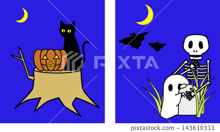 Simple illustration set with Halloween night view background Simple illustration set with Halloween night view background 143610311