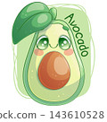 Cute hand-drawn vector avocado character with handwritten text. Kawaii style, green and brown palette, outline. Perfect for social media, merch, web design, posters. Vector illustration 143610528